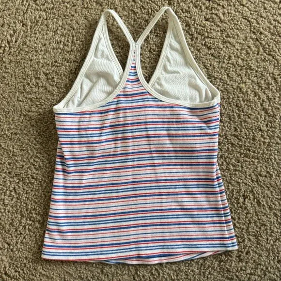 Old Navy Striped Tank Top Built-In Bra Size S Red White Blue - Picture 3 of 6